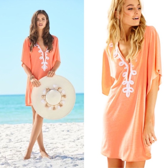 Lilly Pulitzer Balleta Swim Papaya Linen Blend Cover Up size xxs - Picture 2 of 8
